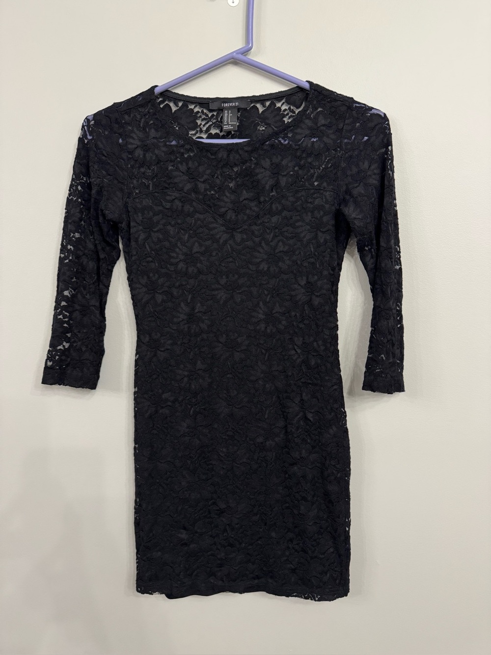 Forever 21 Black Lace Sheath Dress - 3/4 Sleeve size small